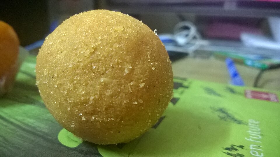 Round golden besan laddoos
